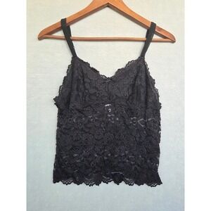 Black Floral Lace Cami Top L Whimsigoth Coquette Y2K Sheer Camisole Cabernet